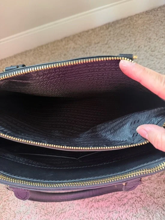 Prada Black Saffiano Double-Zip Satchel with Gold Hardware - Picture 8 of 12